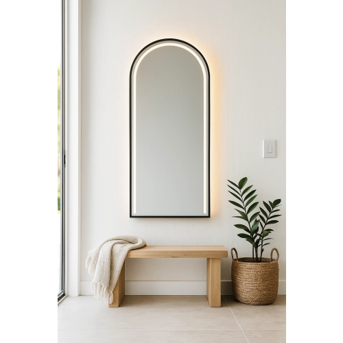 Lustro półowalne z podświetleniem w ramie mdf – PLATO W RAMIE LED